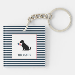 Black Lab American Flag Family Name Patriotic Dog Keychain