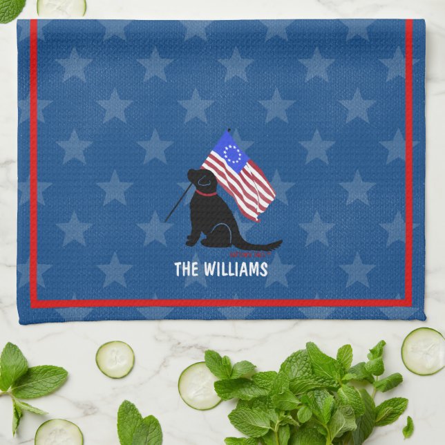 Black Lab American Flag Night Sky Kitchen Towel (Folded)