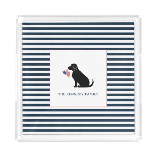 Black Lab American Flag Personalized Family Name Acrylic Tray