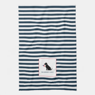 Black Lab American Flag Personalized Family Name  Kitchen Towel