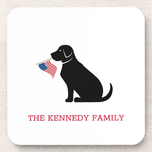 Black Lab American Flag Personalized Family Name O Beverage Coaster