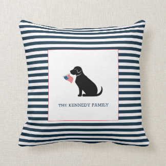Black Lab American Flag Personalized Family Name  Throw Pillow