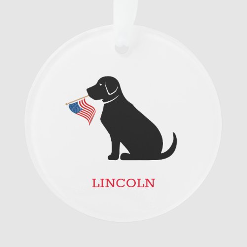 Black Lab American Flag Personalized Pet Name  Ornament