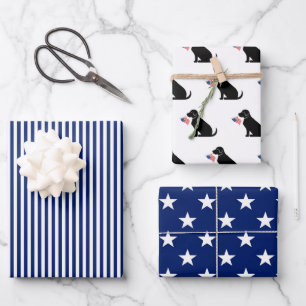 Black Lab American Flag USA Preppy Pet Dog Fun Wrapping Paper Sheets