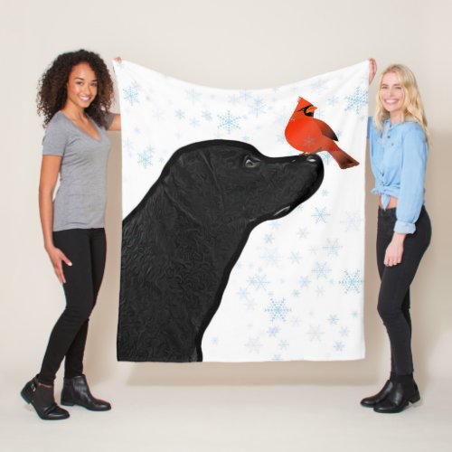 Black Lab and Cardinal Christmas Fleece Blanket