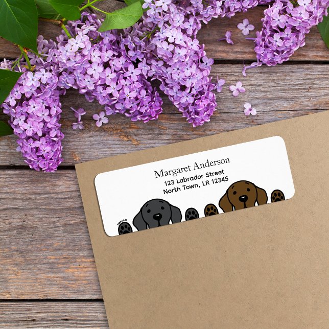 Black Lab and Chocolate Lab Watching Label (Black Lab and Chocolate Lab Cartoon Design Return Address Label for Labrador Owners.  Cheerful cute.)