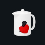 Black lab and heart teapot<br><div class="desc">Black labrador retriever puppy with red heart</div>