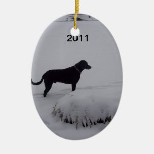 black lab and snow ornament