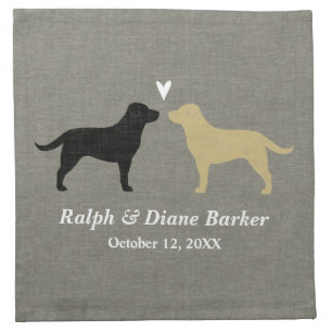 Black Lab and Yellow Lab Wedding with Custom Text Cloth Napkin