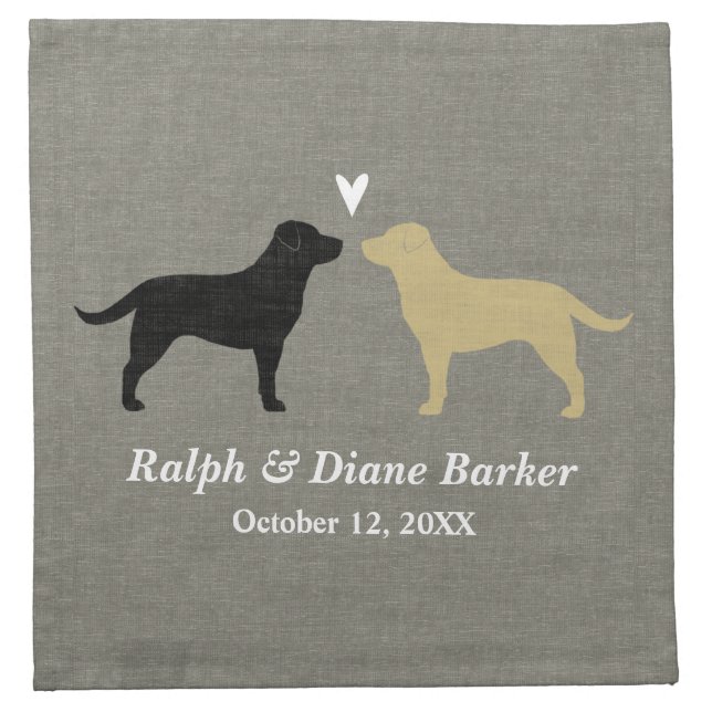 Black Lab and Yellow Lab Wedding with Custom Text Cloth Napkin (Front)