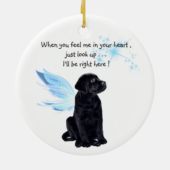 Black Lab Angel Pet Dog Christmas Memorial Ceramic Ornament (Back)
