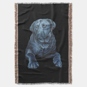 Black Lab Blanket Blue Dog Art Throw Blanket