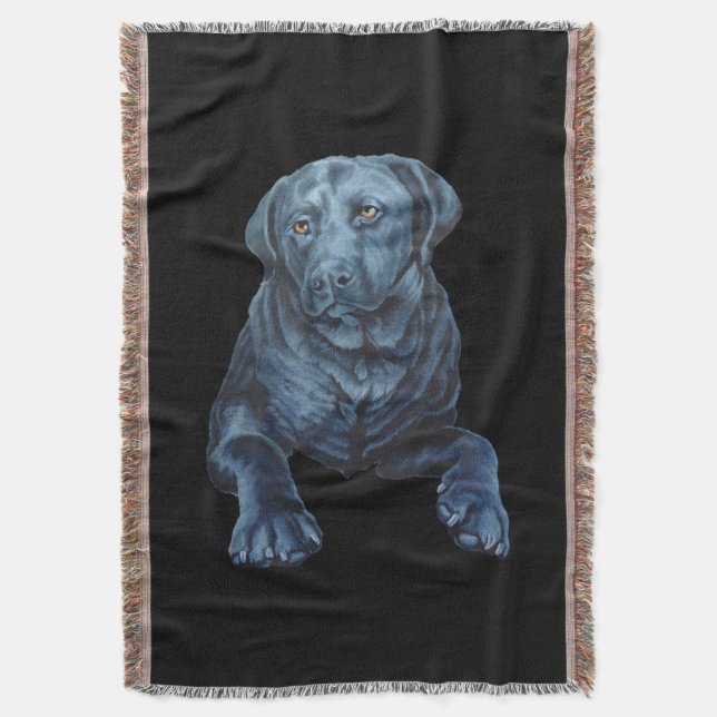 Black Lab Blanket Blue Dog Art Throw Blanket (Front Vertical)