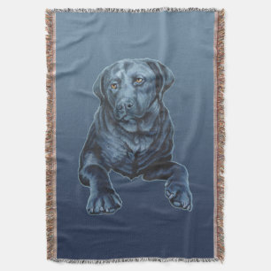 Black Lab Blanket Blue Dog Art Throw Blanket