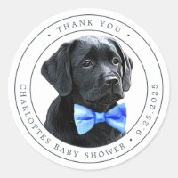 Black Lab Blue Boy Baby Shower Thank You Classic Round Sticker