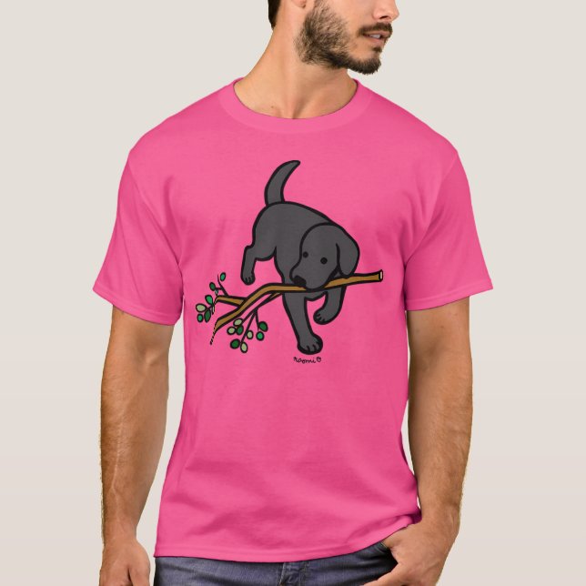 Black Lab Carrying A Branch T-Shirt (Front)