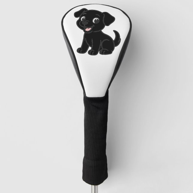 Black Lab Cartoon Sitting Golf Head Cover (Front)