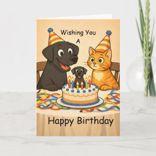 Black Lab & Cat Birthday Card – Happy Birthday