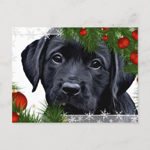 Black Lab Christmas Card- Cute Dog Puppy Labrador Holiday Postcard