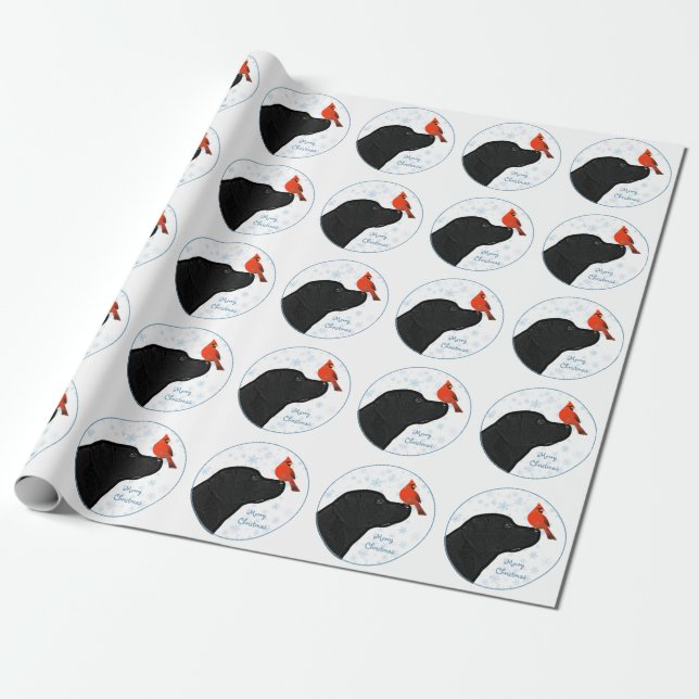 Black Lab Christmas Cardinal Cute Dog Labrador Wrapping Paper (Unrolled)