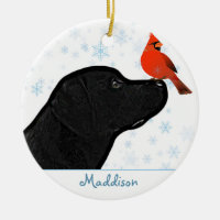 Black Lab Christmas Cardinal - Cute Labrador Dog Ceramic Ornament