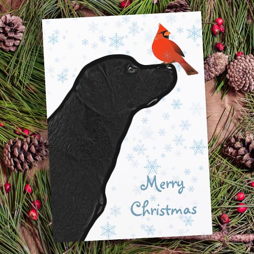 Black Lab Christmas Cardinal _ Cute Labrador Dog Holiday Card