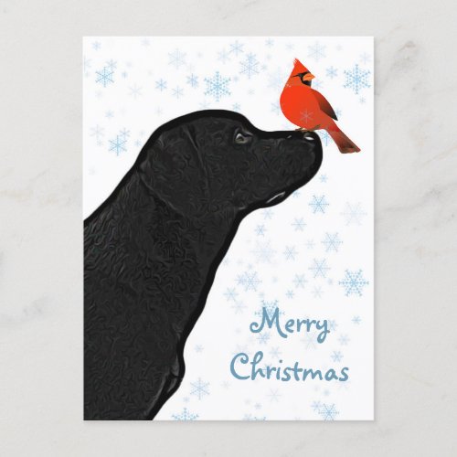 Black Lab Christmas Cardinal _ Cute Labrador Dog Holiday Postcard