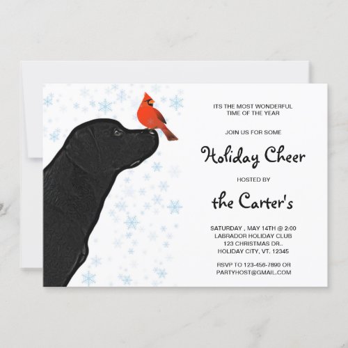 Black Lab Christmas Cardinal _ Cute Labrador Dog Invitation