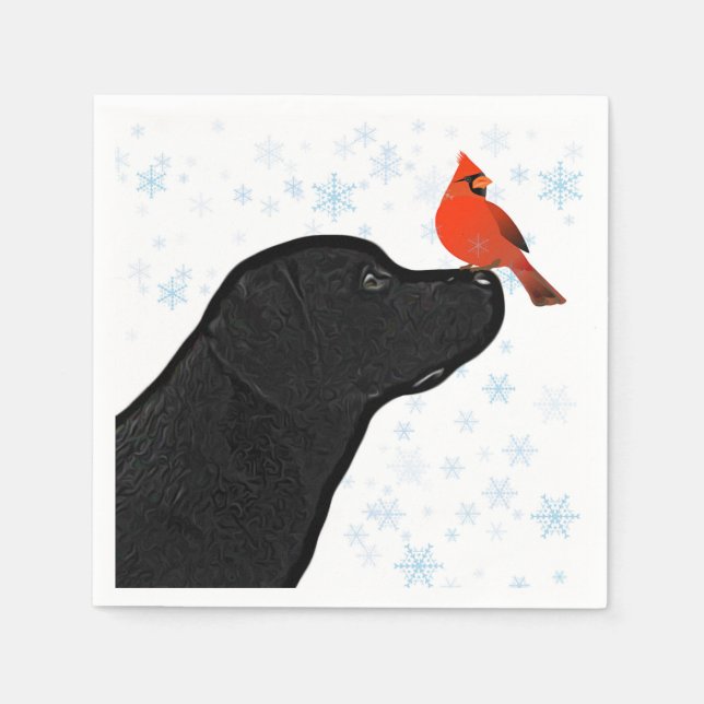 Black Lab Christmas Cardinal - Cute Labrador Dog Napkins (Front)