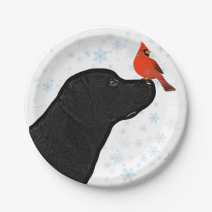 Black Lab Christmas Cardinal - Cute Labrador Dog Paper Plates