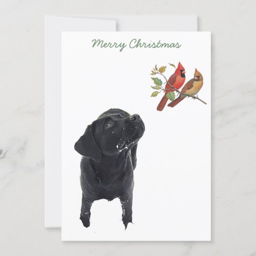 Black Lab Christmas Cardinals Cute Dog Labrador Invitation