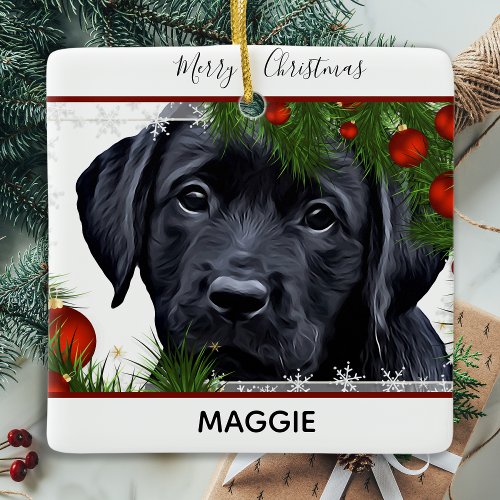 Black Lab Christmas _ Cute Dog Puppy Labrador Ceramic Ornament