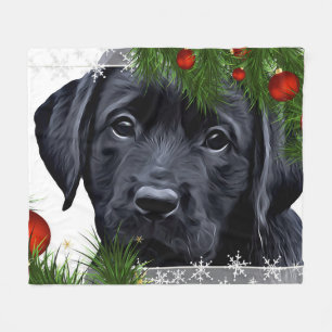 Black Lab Christmas - Cute Dog Puppy Labrador Fleece Blanket