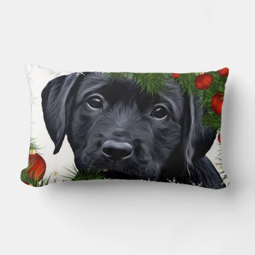 Black Lab Christmas _ Cute Dog Puppy Labrador Lumbar Pillow