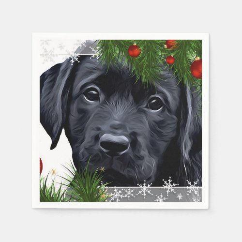 Black Lab Christmas _ Cute Dog Puppy Labrador Napkins