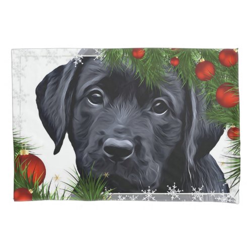 Black Lab Christmas _ Cute Dog Puppy Labrador Pillow Case