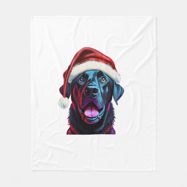 Black Lab Christmas Magic_ Labrador in Santa Hat  Fleece Blanket (Front)