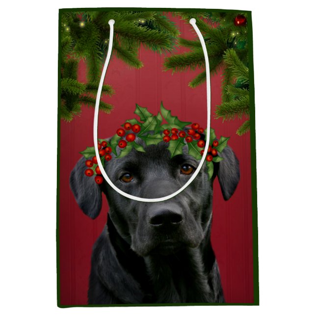 Black lab Christmas Medium Gift Bag (Front)