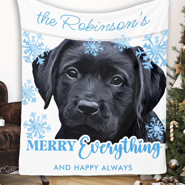 Black Lab Christmas- Merry Everything - Labrador Fleece Blanket (Creator Uploaded)
