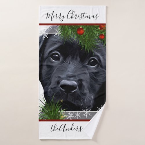 Black Lab Christmas _ Personalized Puppy Labrador Bath Towel