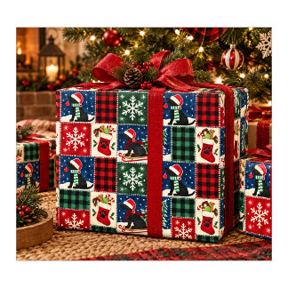 Black Lab Christmas Quilt Wrapping Paper
