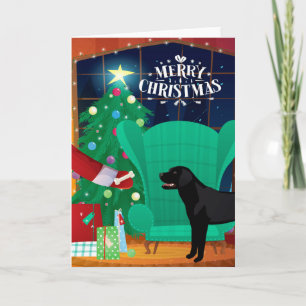 Black Lab Christmas Santa's Gift Holiday Card