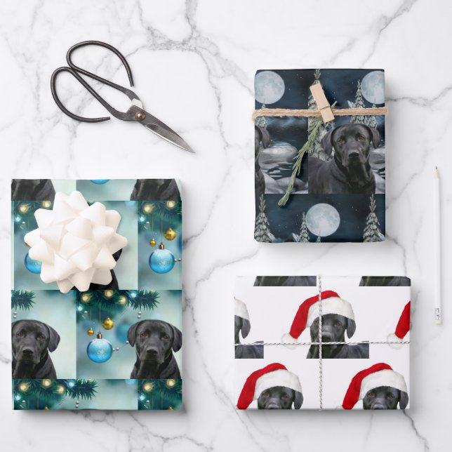 Black lab Christmas Wrapping Paper Sheets (Front)