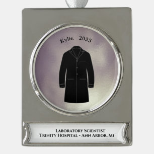 Black Lab Coat Ceremony Keepsake Scientist Silver Plated Banner Ornament