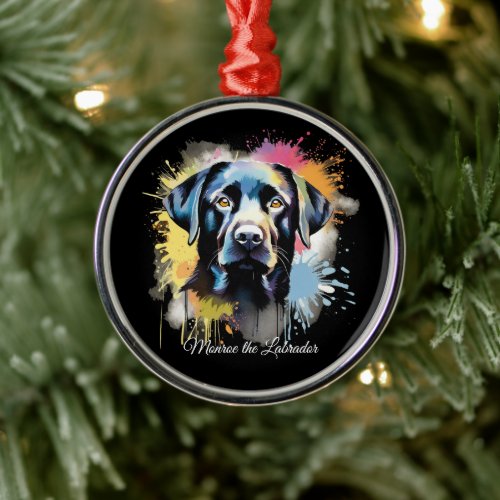 Black Lab Colorful Splash Graffiti Personalized Metal Ornament