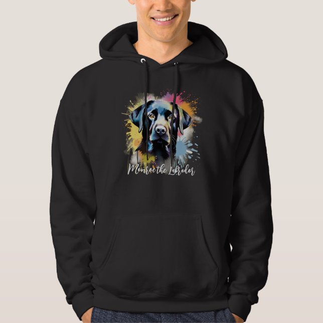 Black Lab Colorful Splash Personalized Text Hoodie (Front)