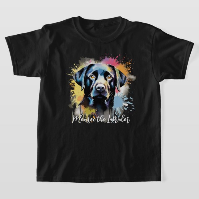 Black Lab Colorful Splash Personalized Text T-Shirt (Laydown)