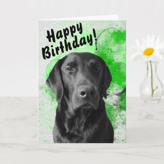 Black Lab Customizable Birthday Card Green (Small Plant)