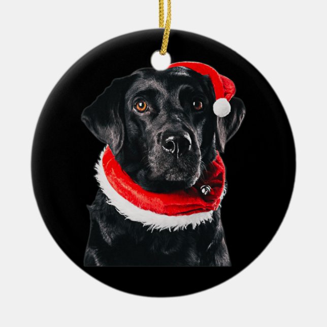 Black Lab Cute Santa Hat Image Christmas Gift Xmas Ceramic Ornament (Front)