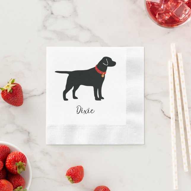 Black Lab Dog Add Name Red Collar Napkins (Insitu)